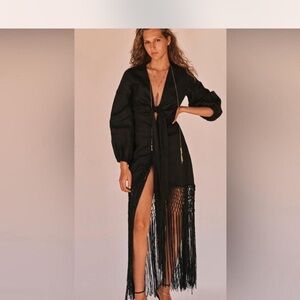 Zara Black Long Sleeve Dress with Fringe